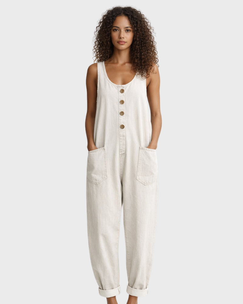 Faith Women's Denim Cotton Jumpsuit – Loose Vintage Fit & Adjustable Straps