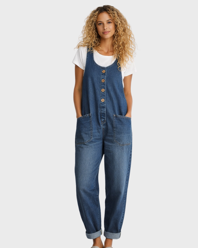 Faith Dámský Overal Denim Bavlna – Volný Vintage Střih & Nastavitelné Ramínka