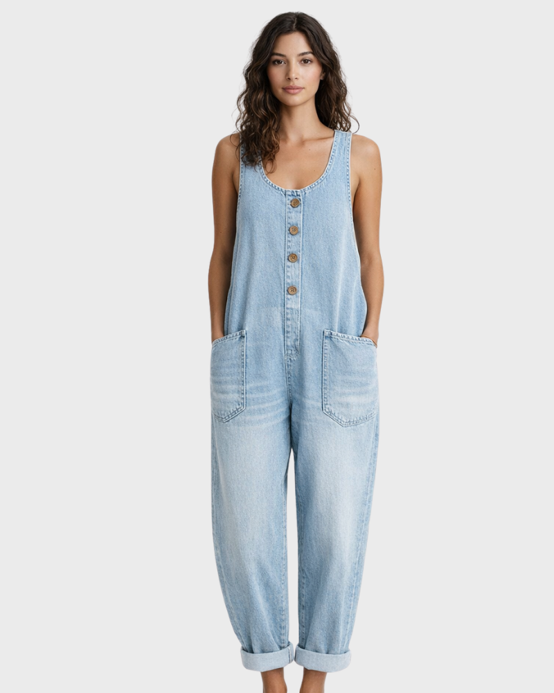Faith Women's Denim Cotton Jumpsuit – Loose Vintage Fit & Adjustable Straps