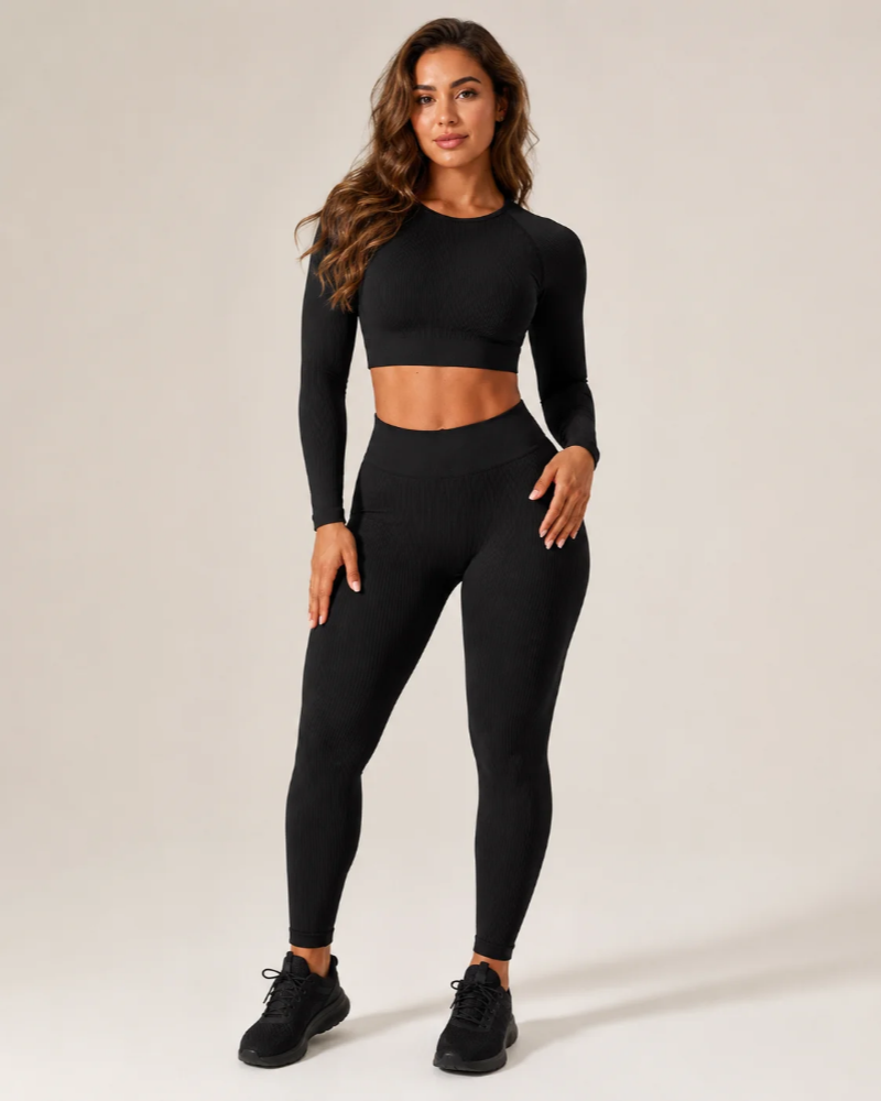 Parker Ensemble Sport Femme – Bezešvý set s crop topem s dlouhými rukávy a legíny s vysokým pasem