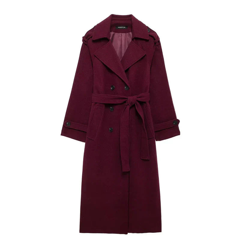 Victoria Dámsky Oversize Kabát – Kabát Zmiešaná Vlna Burgundská Elegantný Strih