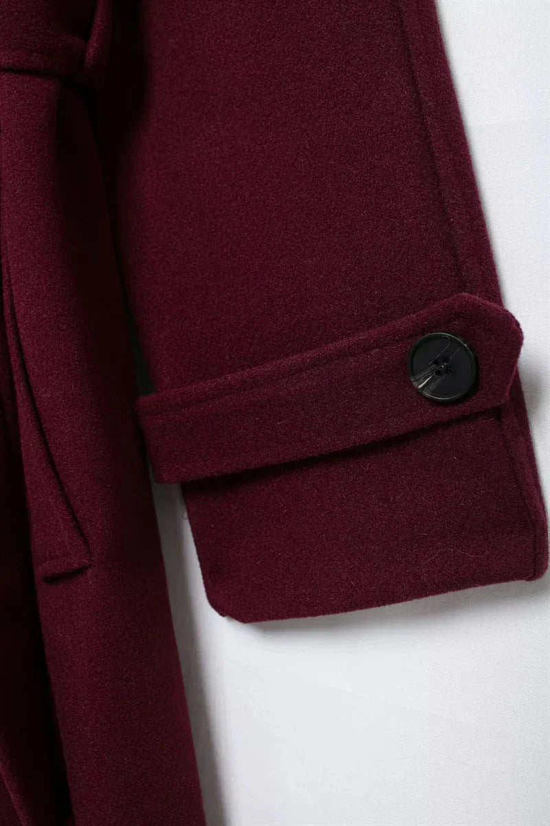Victoria Dámsky Oversize Kabát – Kabát Zmiešaná Vlna Burgundská Elegantný Strih
