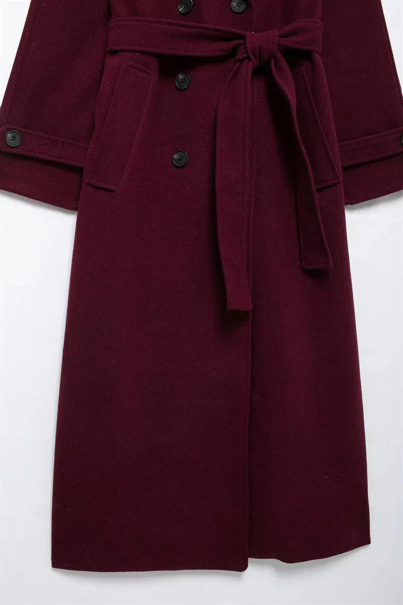 Victoria Dámsky Oversize Kabát – Kabát Zmiešaná Vlna Burgundská Elegantný Strih