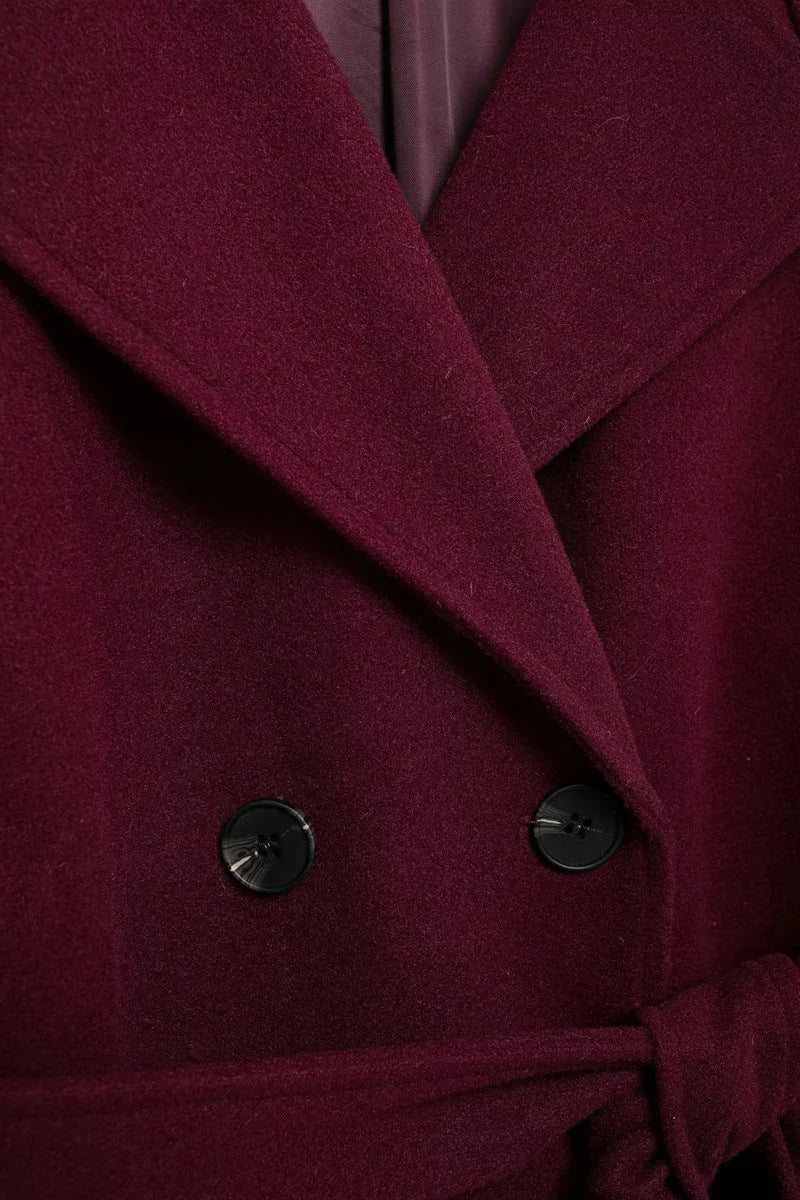 Victoria Dámsky Oversize Kabát – Kabát Zmiešaná Vlna Burgundská Elegantný Strih