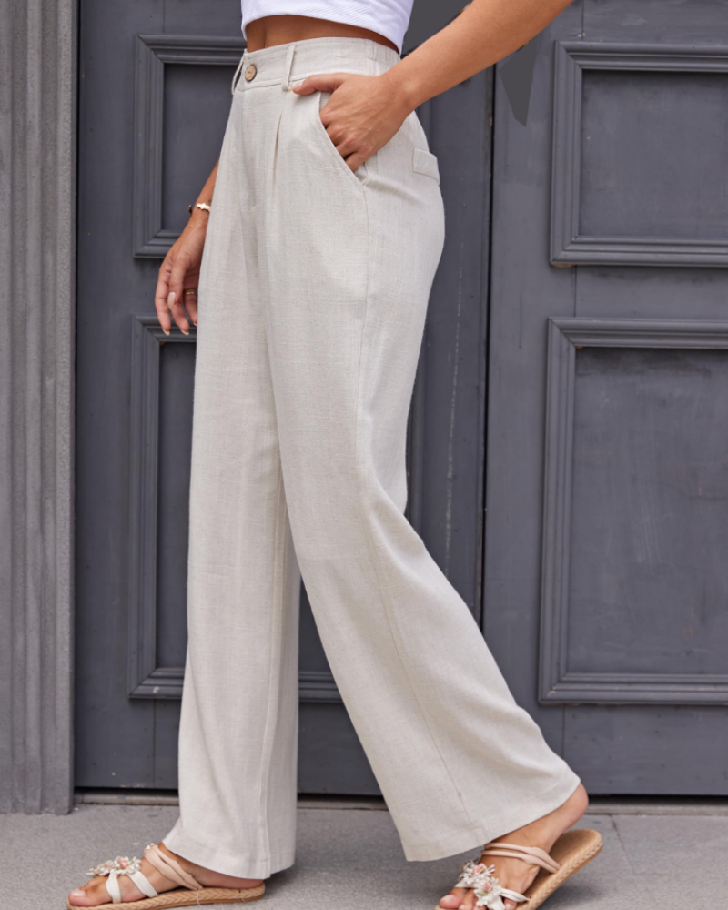 Victoria Damenhose aus Leinen – Hoch taillierte Hose mit Falten, Taschen und elegantem Schnitt