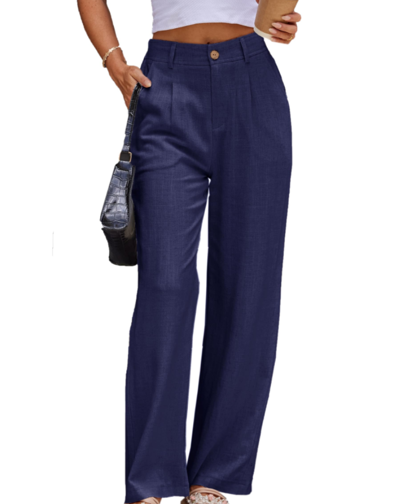 Victoria Damenhose aus Leinen – Hoch taillierte Hose mit Falten, Taschen und elegantem Schnitt