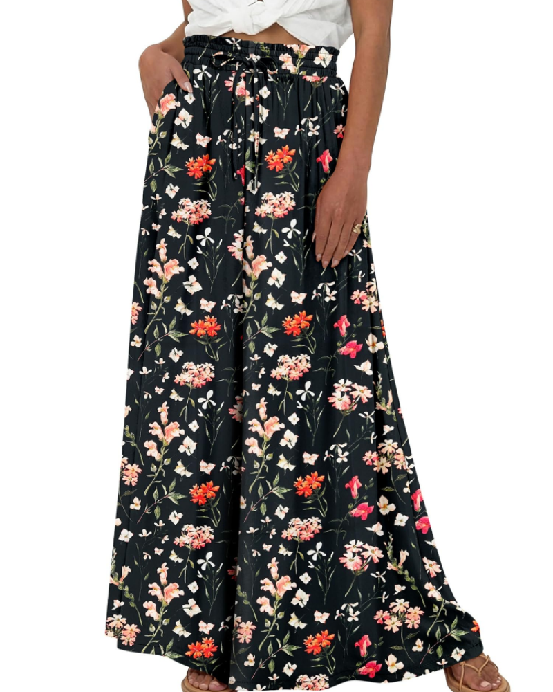Layla Women's Cotton Palazzo Pants – Wide Leg High Waist Pants with Drawstring