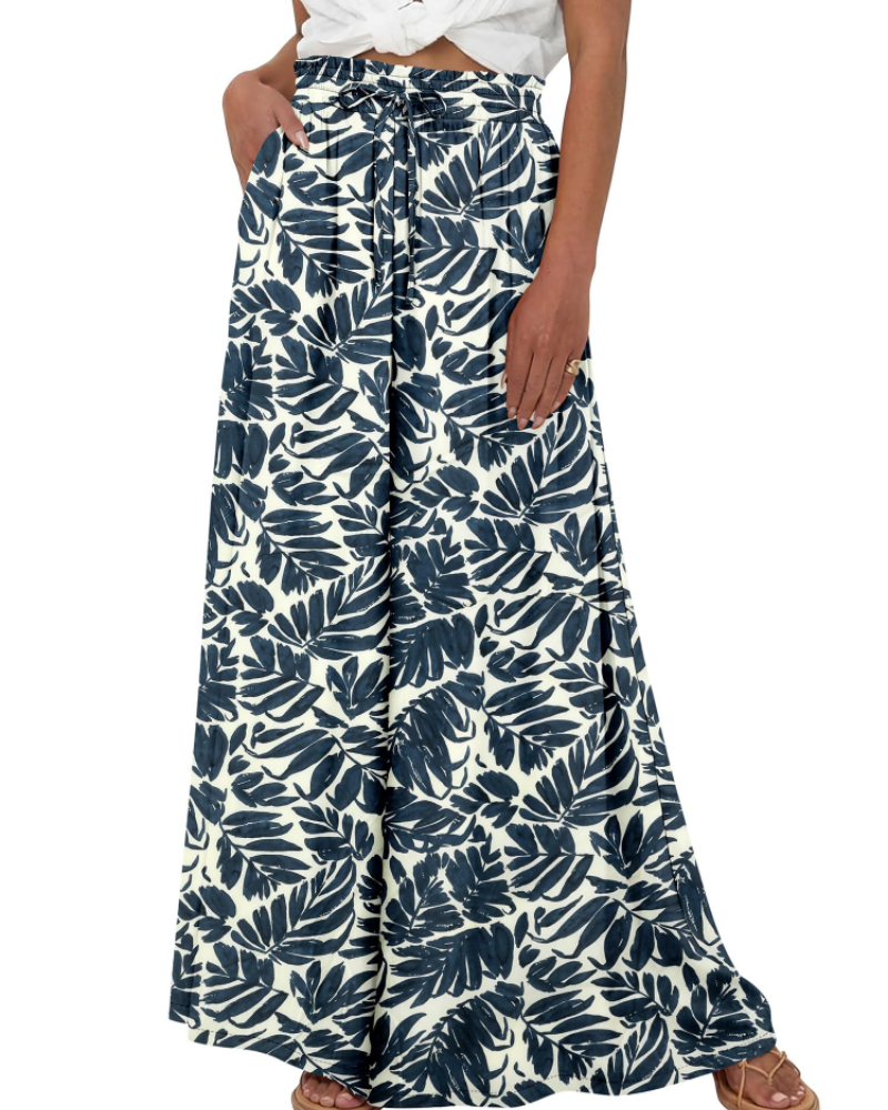 Layla Women's Cotton Palazzo Pants – Wide Leg High Waist Pants with Drawstring