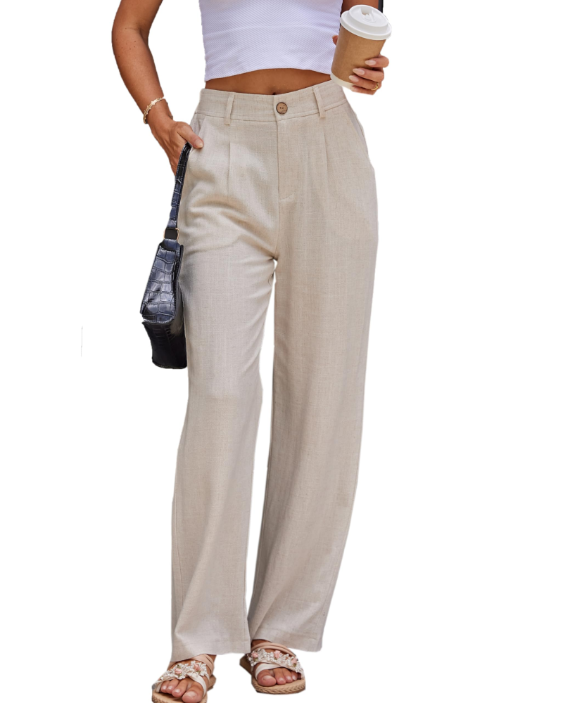 Victoria Damenhose aus Leinen – Hoch taillierte Hose mit Falten, Taschen und elegantem Schnitt