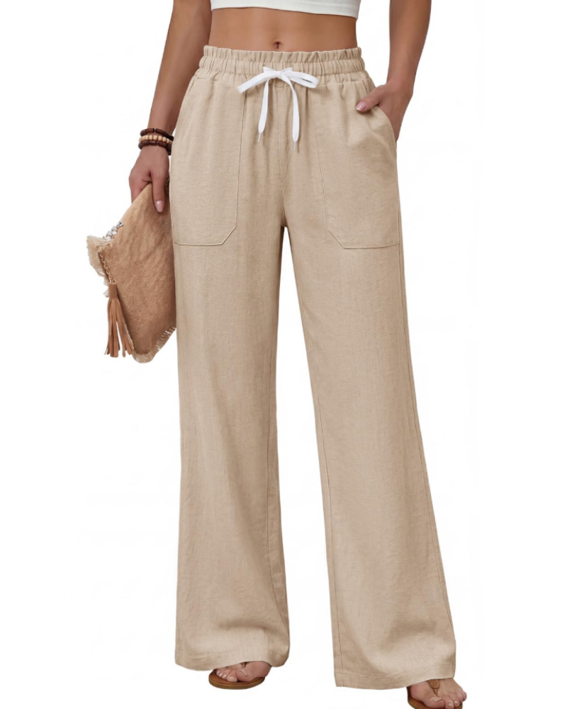 Nora Damen-Sommerhose – Leichte gerade Hose mit Kordelzug und 4 Taschen