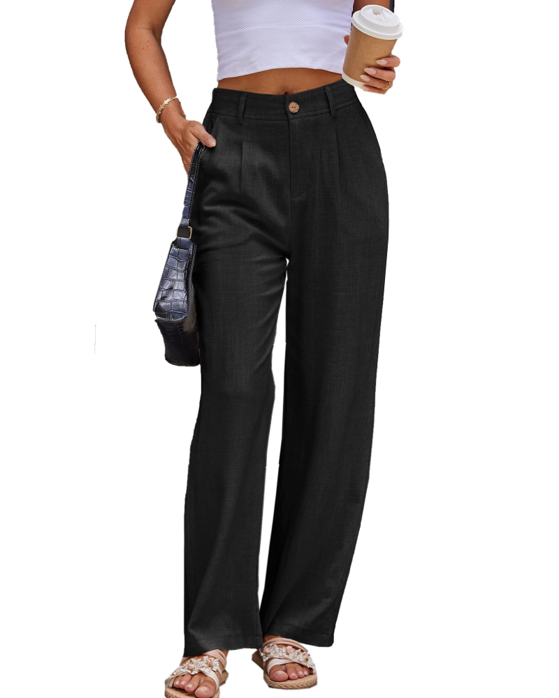 Victoria Damenhose aus Leinen – Hoch taillierte Hose mit Falten, Taschen und elegantem Schnitt