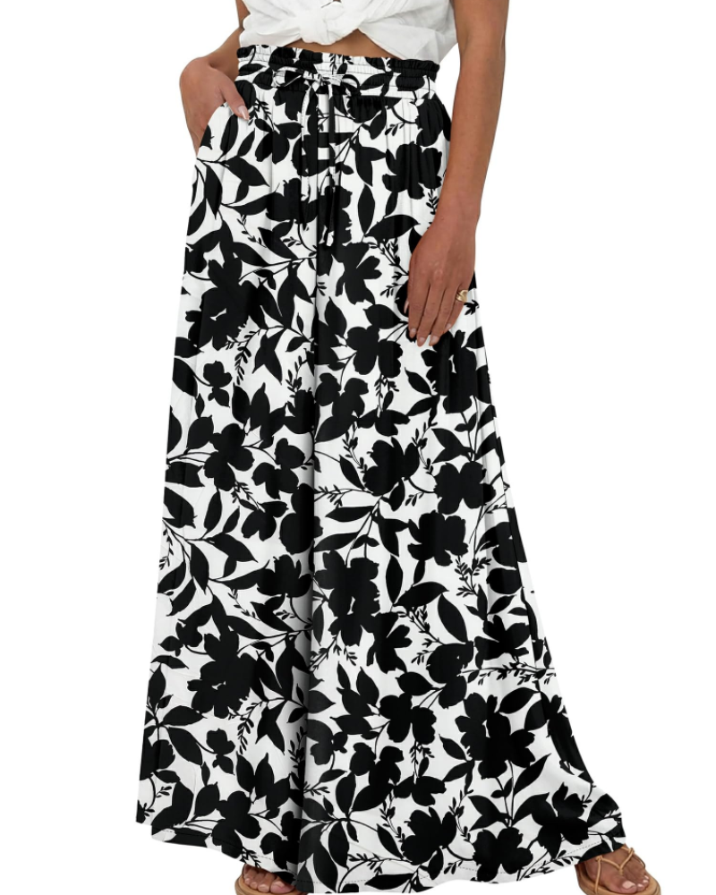 Layla Women's Cotton Palazzo Pants – Wide Leg High Waist Pants with Drawstring