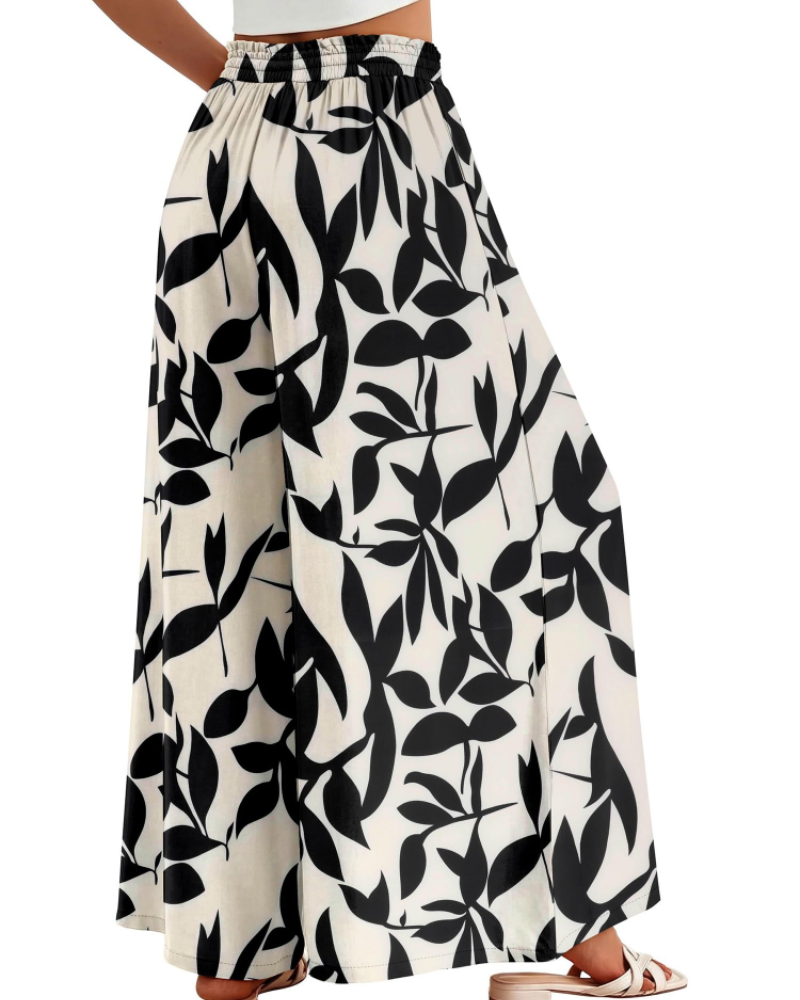 Layla Women's Cotton Palazzo Pants – Wide Leg High Waist Pants with Drawstring