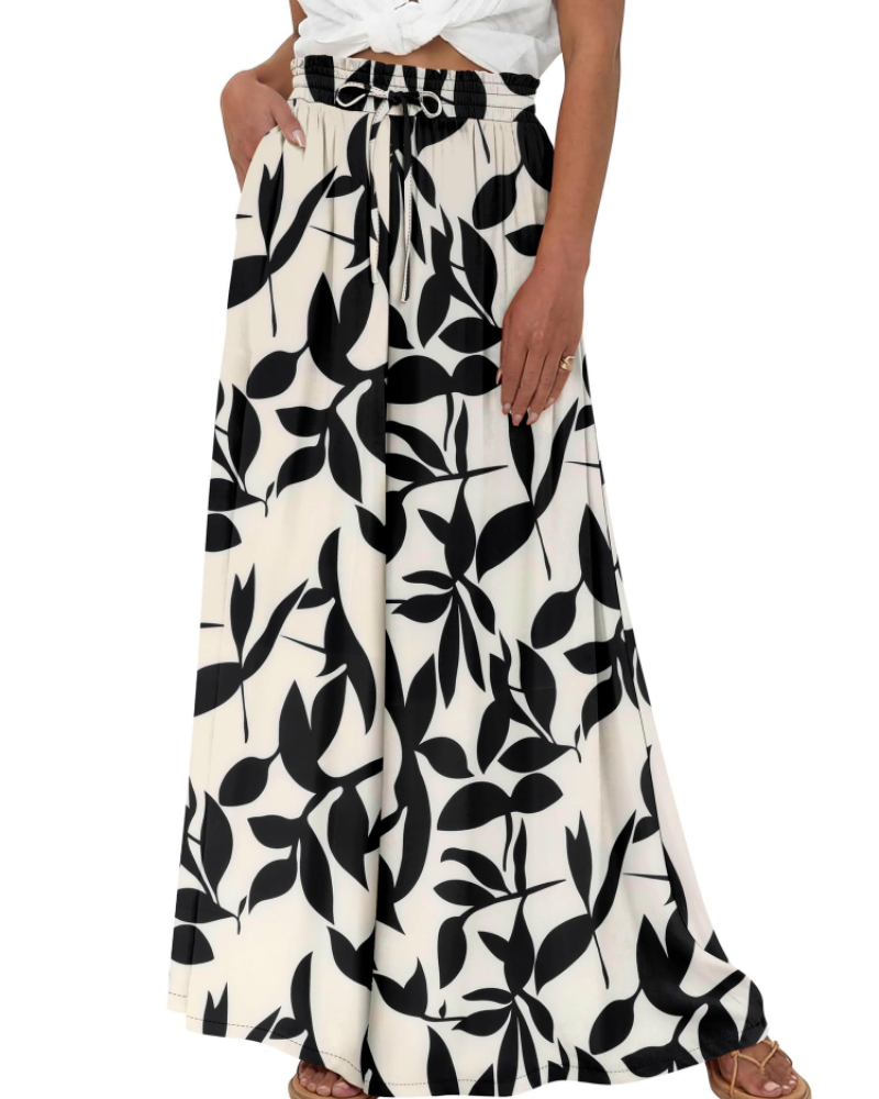 Layla Women's Cotton Palazzo Pants – Wide Leg High Waist Pants with Drawstring