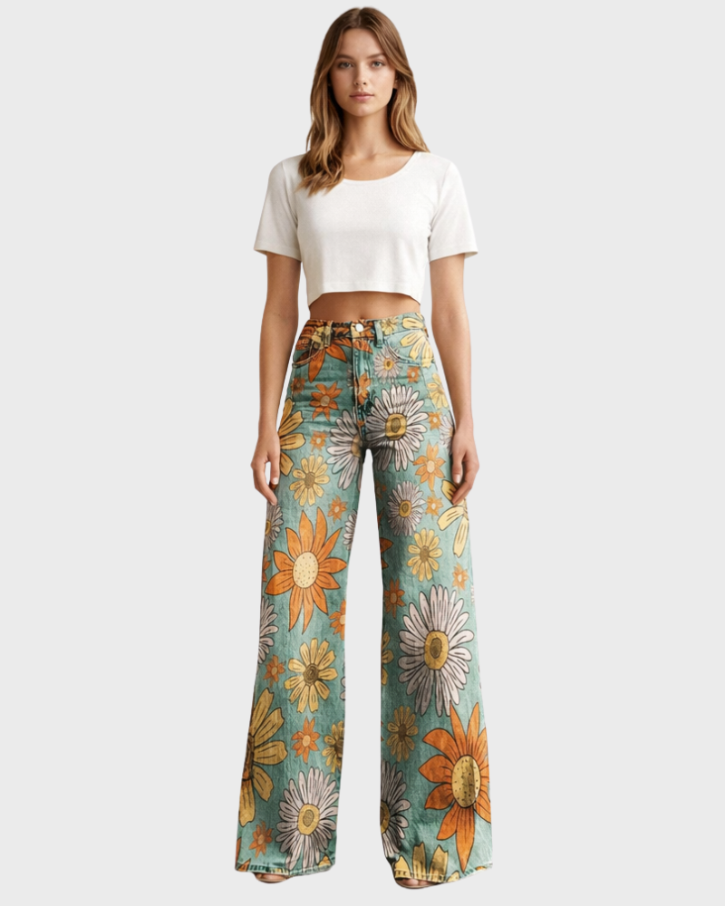 Alicia Jean Grande Mujer – Estampado Floral, Corte Recto Amplio y Cintura Media-Alta