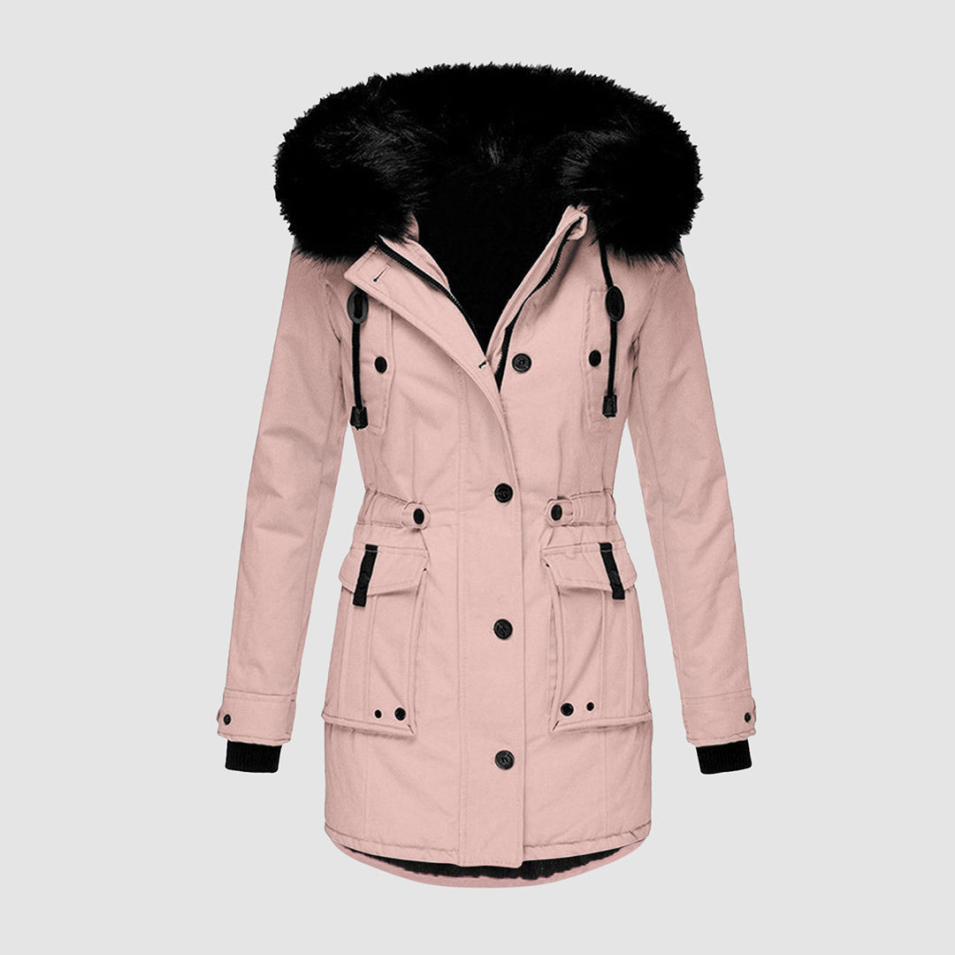 Nori Parka Mulher Elegante – Casaco de Inverno com Capuz e Gola em Pelo Sintético