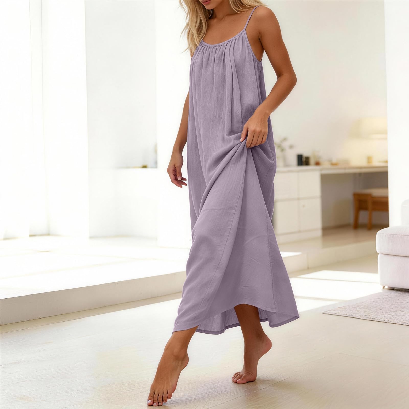 Rowena Maxi Dress for Women – Backless, Adjustable Straps & Fluid A-Line Cut Solid Summer