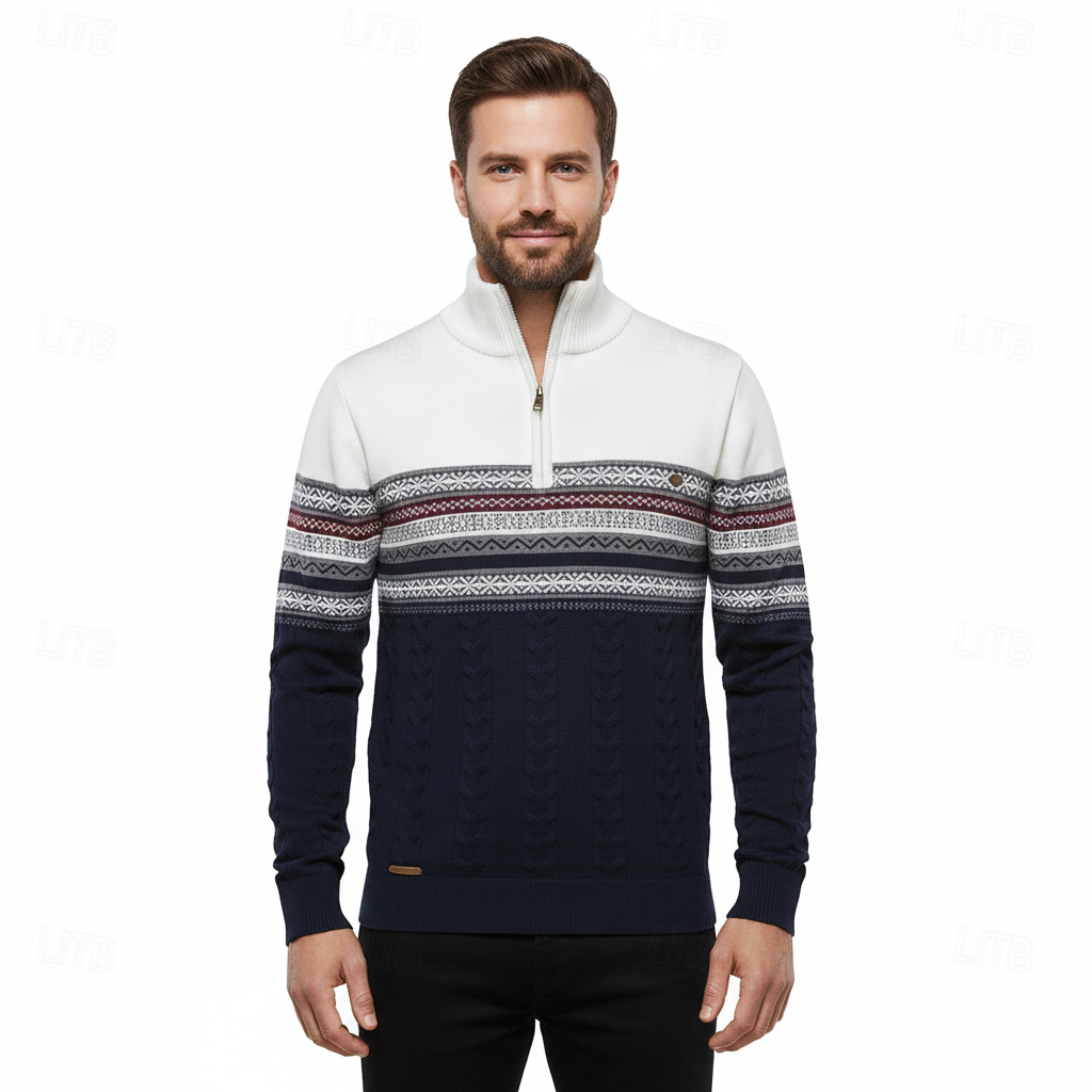 Perry Pull Herre Demi-Zip – Elegant Slim Fit Strik med Ribstrikkede Manchetter til Vinteren