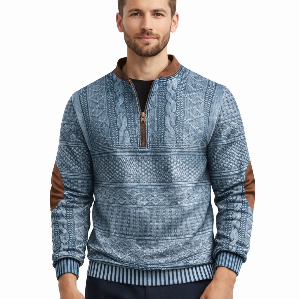 Matteo pánsky pletený sveter na zips – teplá zmes bavlny, regular fit, bežný a smart-casual štýl