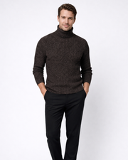 Riche Pull Homme Col Roulé Ajusté – Maille Fine Laine Mélangée, Style Élégant Minimaliste
