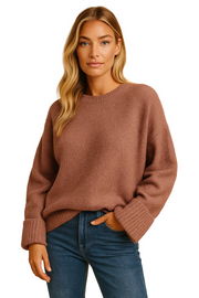 Amira Pull Femme en Peluche Douce – Col Rond, Coupe Relax & Confort Intemporel