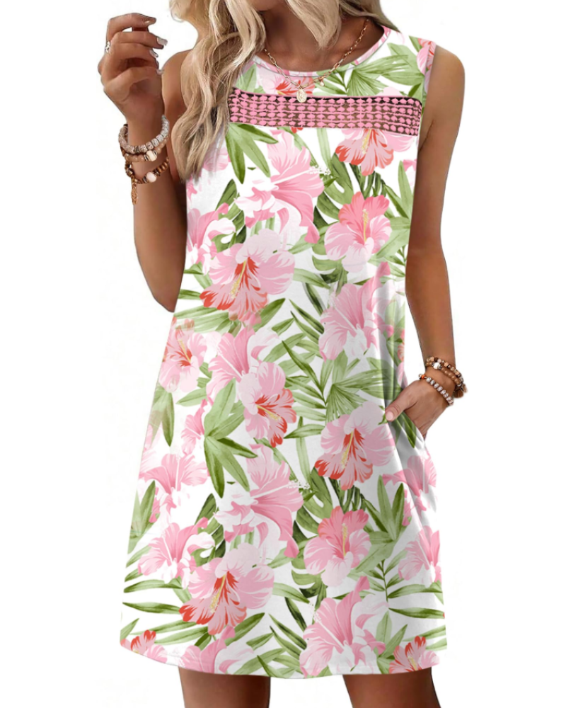 Vestido Mini Feminino Renee – Vestido de Verão com Alças em Renda, Corte Fluido com Bolsos, Estilo Elegante