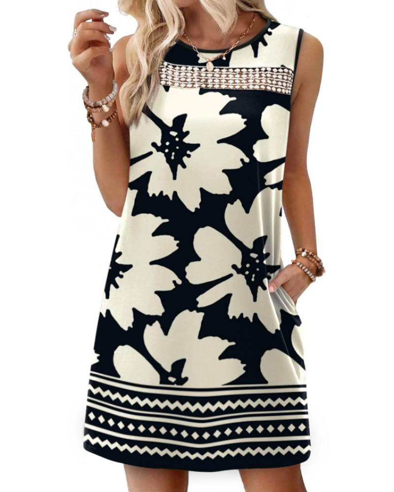 Vestido Mini Feminino Renee – Vestido de Verão com Alças em Renda, Corte Fluido com Bolsos, Estilo Elegante