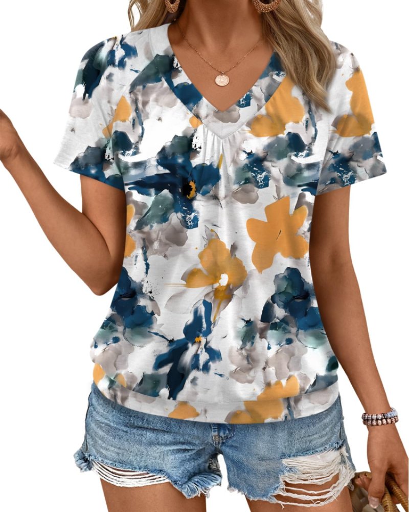 Rhea Top Damă – Tricou cu decolteu în V plisat, croială fluidă elegantă și confortabilă de vară