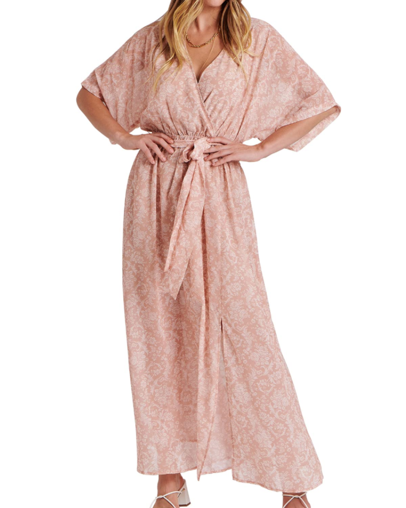 Rodelyn Dámský Maxi Župan – Výstřih do V se Zavinovacím Efektem, 3/4 Kimono Rukávy a Elegantní Bohémský Rozparek