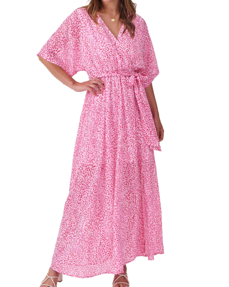 Rodelyn Dámský Maxi Župan – Výstřih do V se Zavinovacím Efektem, 3/4 Kimono Rukávy a Elegantní Bohémský Rozparek