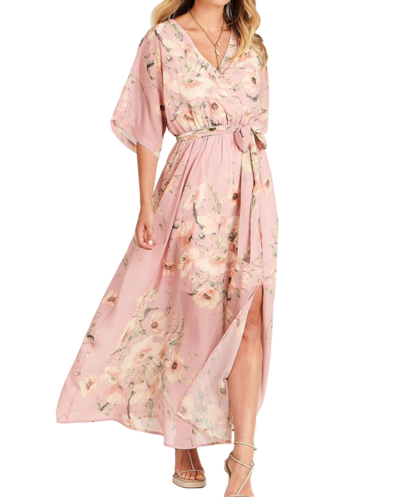 Rodelyn Dámský Maxi Župan – Výstřih do V se Zavinovacím Efektem, 3/4 Kimono Rukávy a Elegantní Bohémský Rozparek