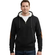 Sudadera con capucha Rowan para hombre casual – Sudadera con cuello en V con coderas de ante y capucha forrada