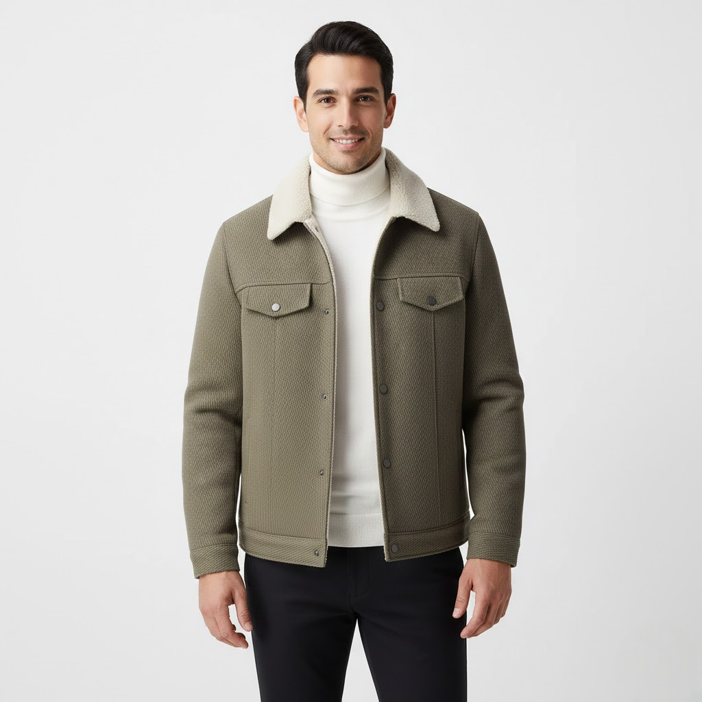 Casaco Polar Texturado Rowan Homem – Gola Escovada Quente & Estilo Urbano de Inverno