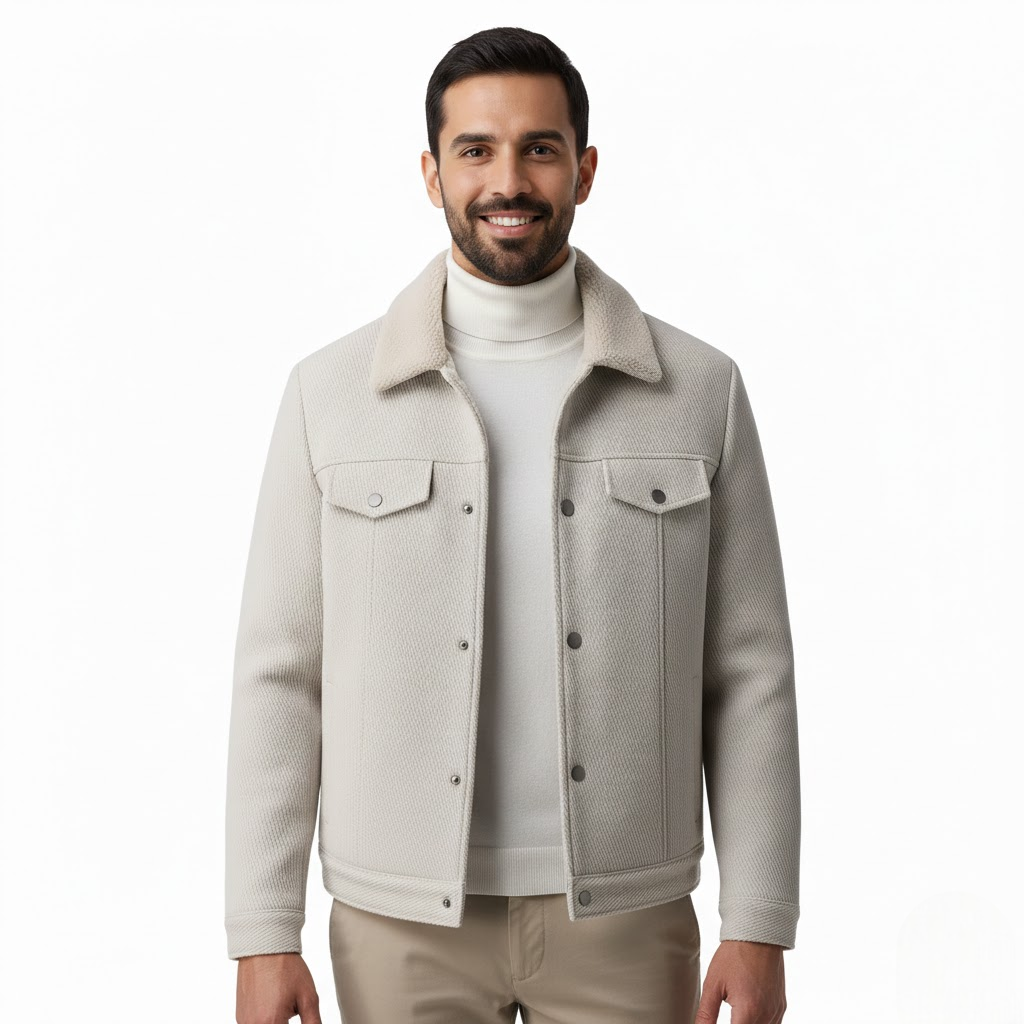 Casaco Polar Texturado Rowan Homem – Gola Escovada Quente & Estilo Urbano de Inverno