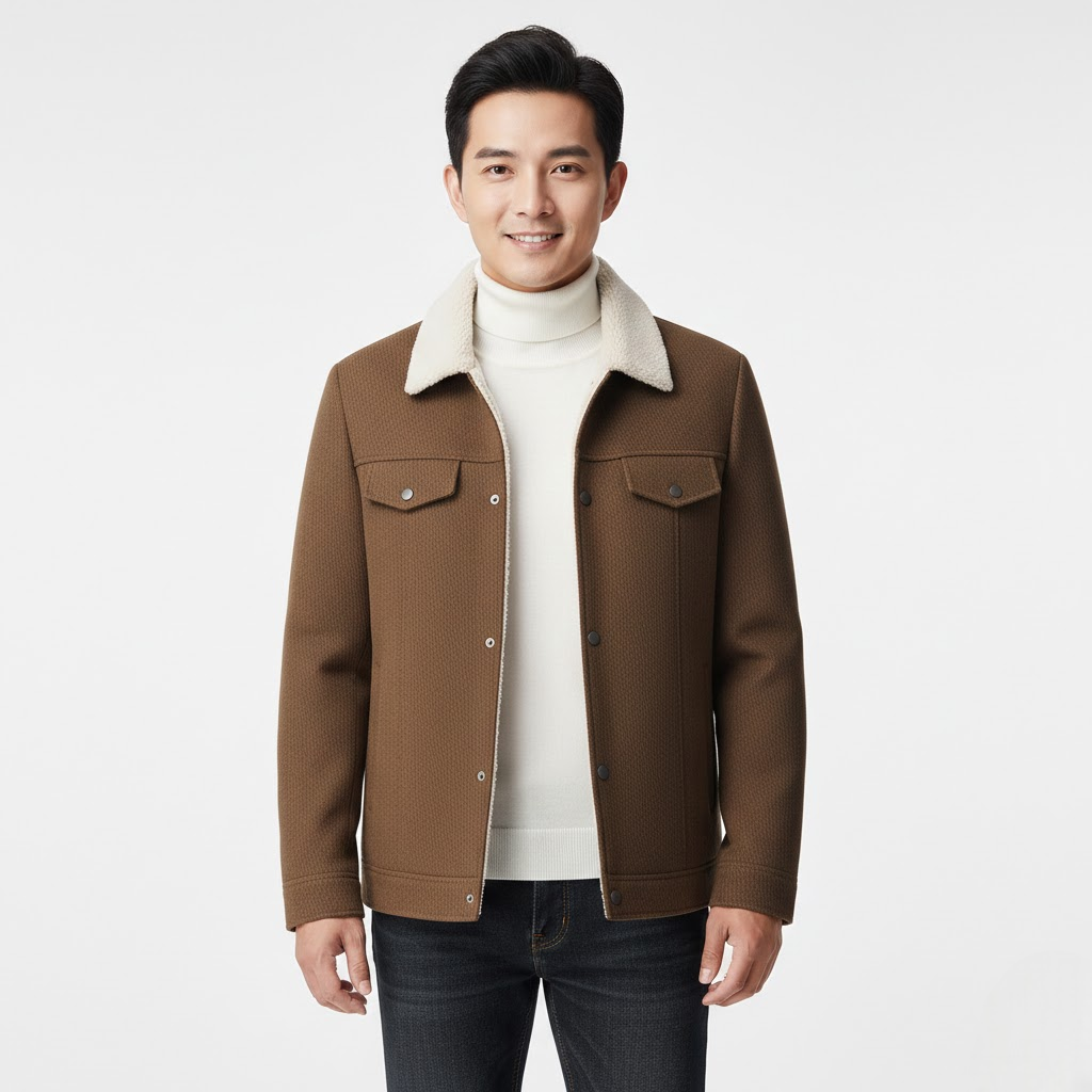 Casaco Polar Texturado Rowan Homem – Gola Escovada Quente & Estilo Urbano de Inverno