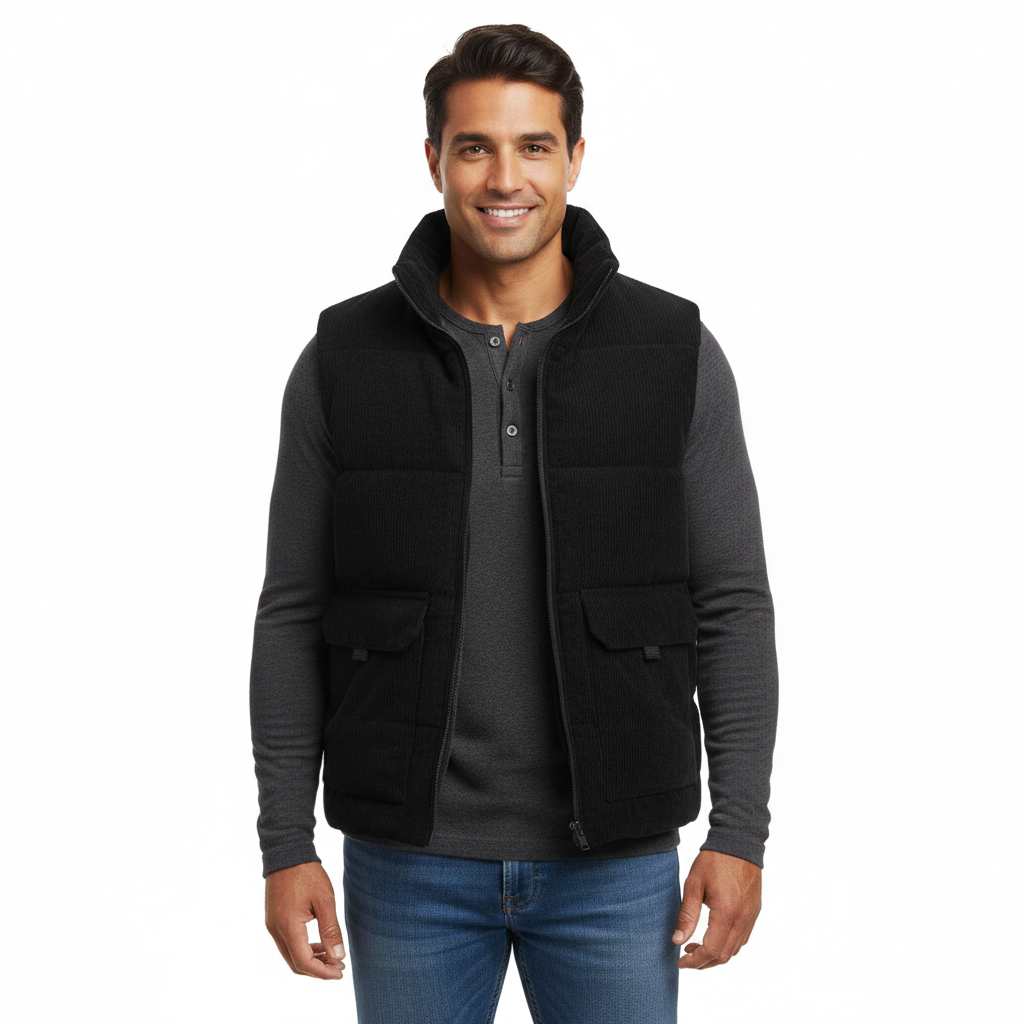 Ryan Gilet Homme en Velours Côtelé – Intérieur Matelassé & Col Montant Urbain