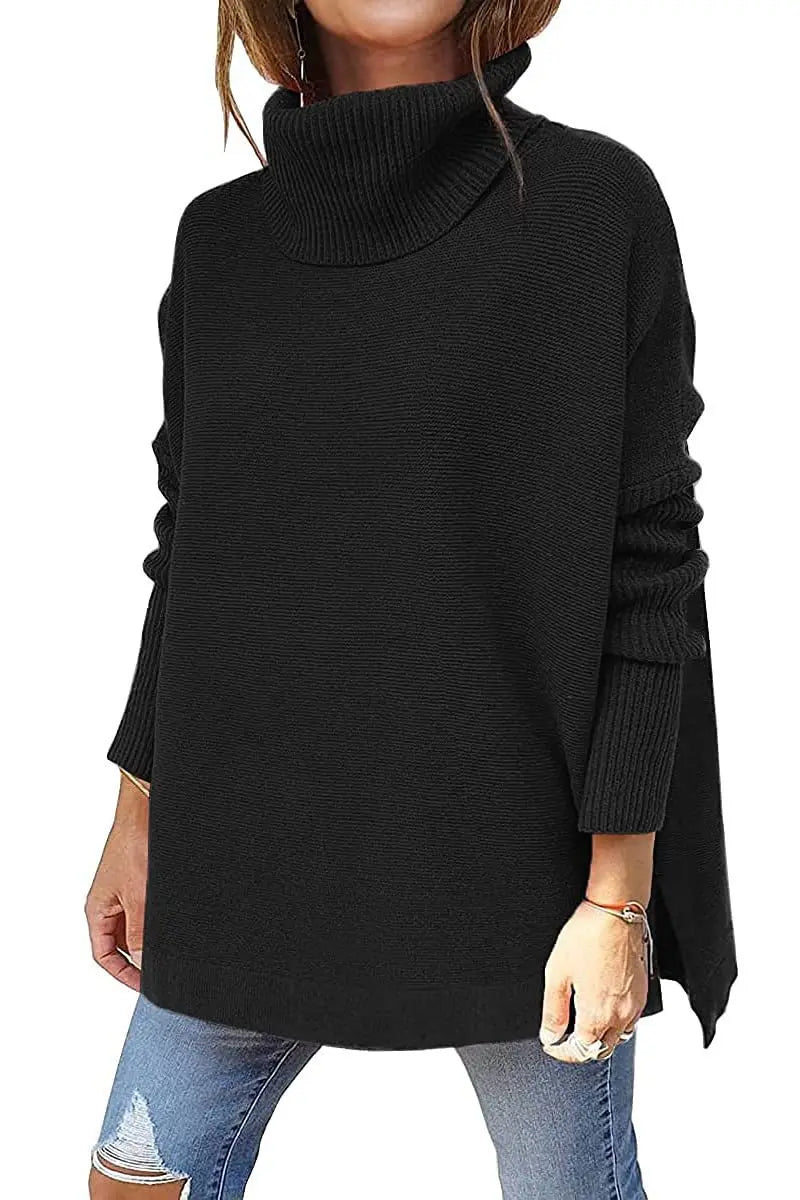 Ava Dámský Dlouhý Svetr s Rolákem Oversize – Teplý Žebrovaný Tunika Svetr v Elegantním Stylu