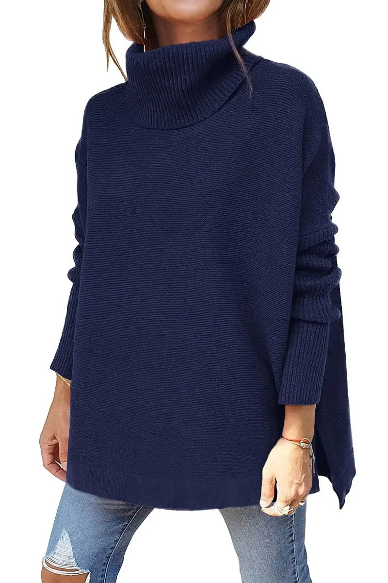 Ava Dámský Dlouhý Svetr s Rolákem Oversize – Teplý Žebrovaný Tunika Svetr v Elegantním Stylu