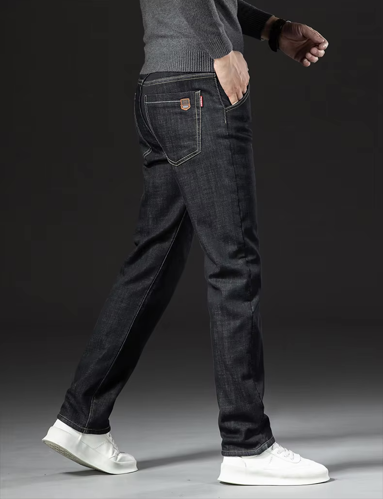 René Jean Pánske Zateplené Nohavice Slim Fit z Denimu na Zimu