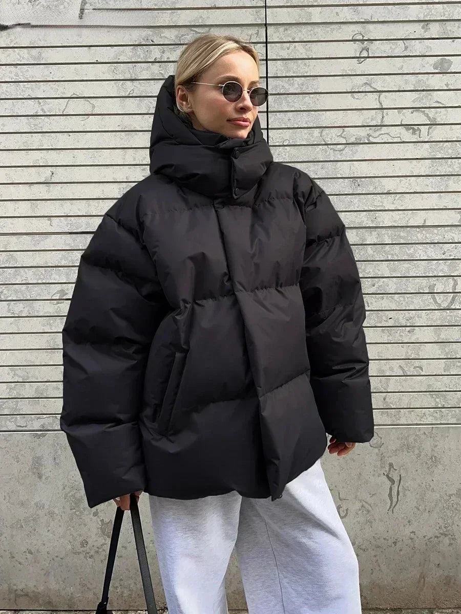 Rivière d’Or Damen Steppparka Uni – Eleganter Wintermantel mit warmer Kapuze
