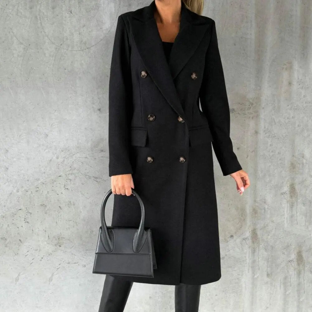 Charlotte Manteau Dame Uld Elegant – Lang Pasform, Klassiske Revers & Tidløs Stil