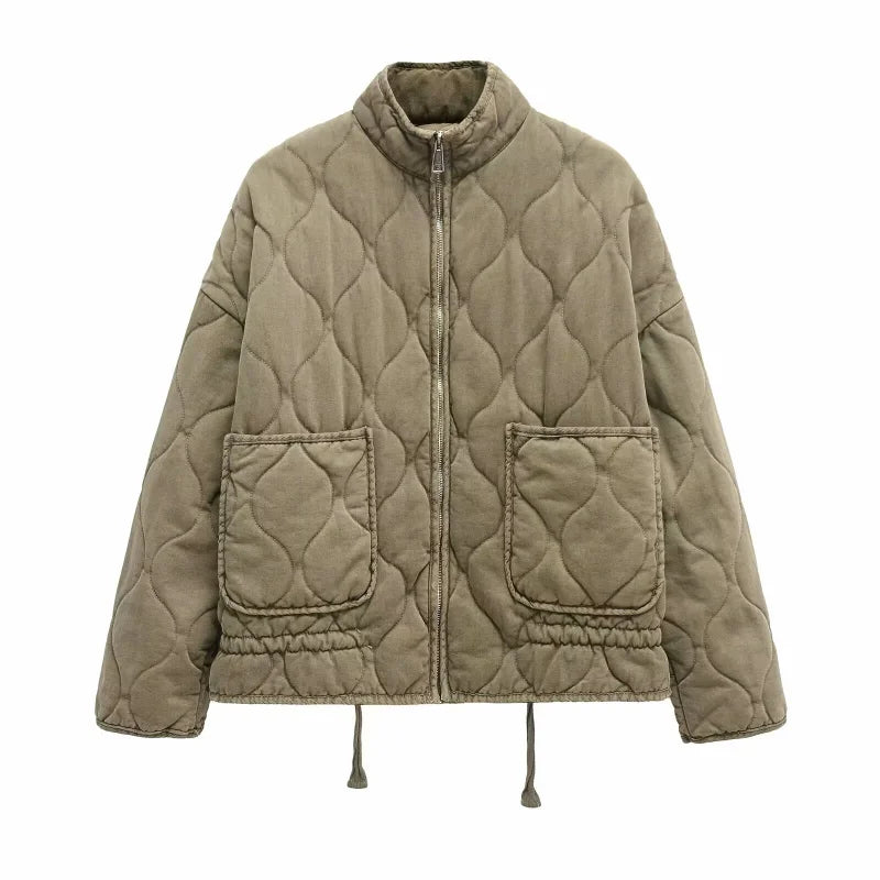 Casaco Matelassado Zinnia para Mulher – Casaco de Inverno Quente com Fecho de Eclair, Cintura Ajustável e Bolsos