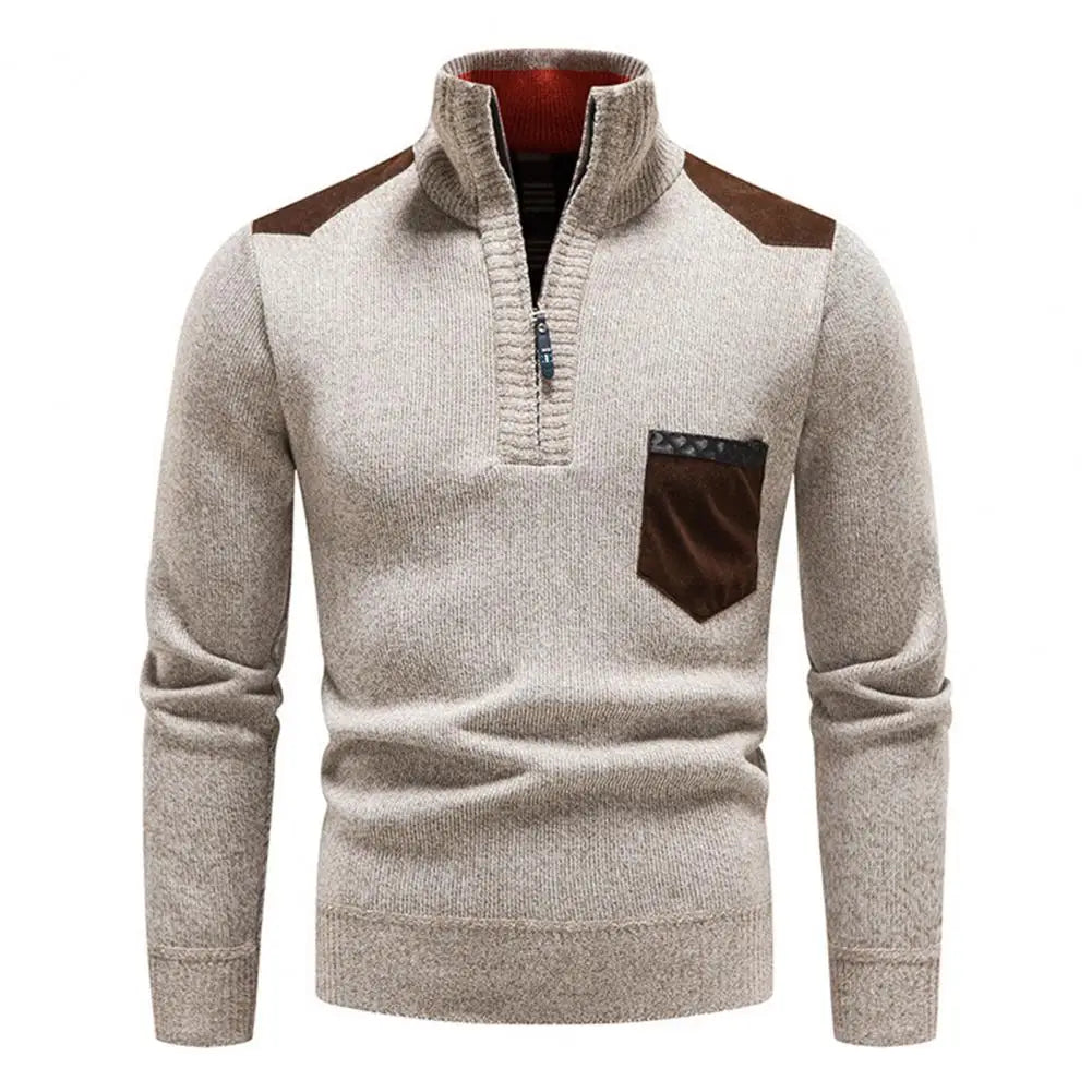 Tristan Herre Uldtrøje med Halv Lynlås – Elegant Pullover med Brystlomme & Komfortabel Pasform