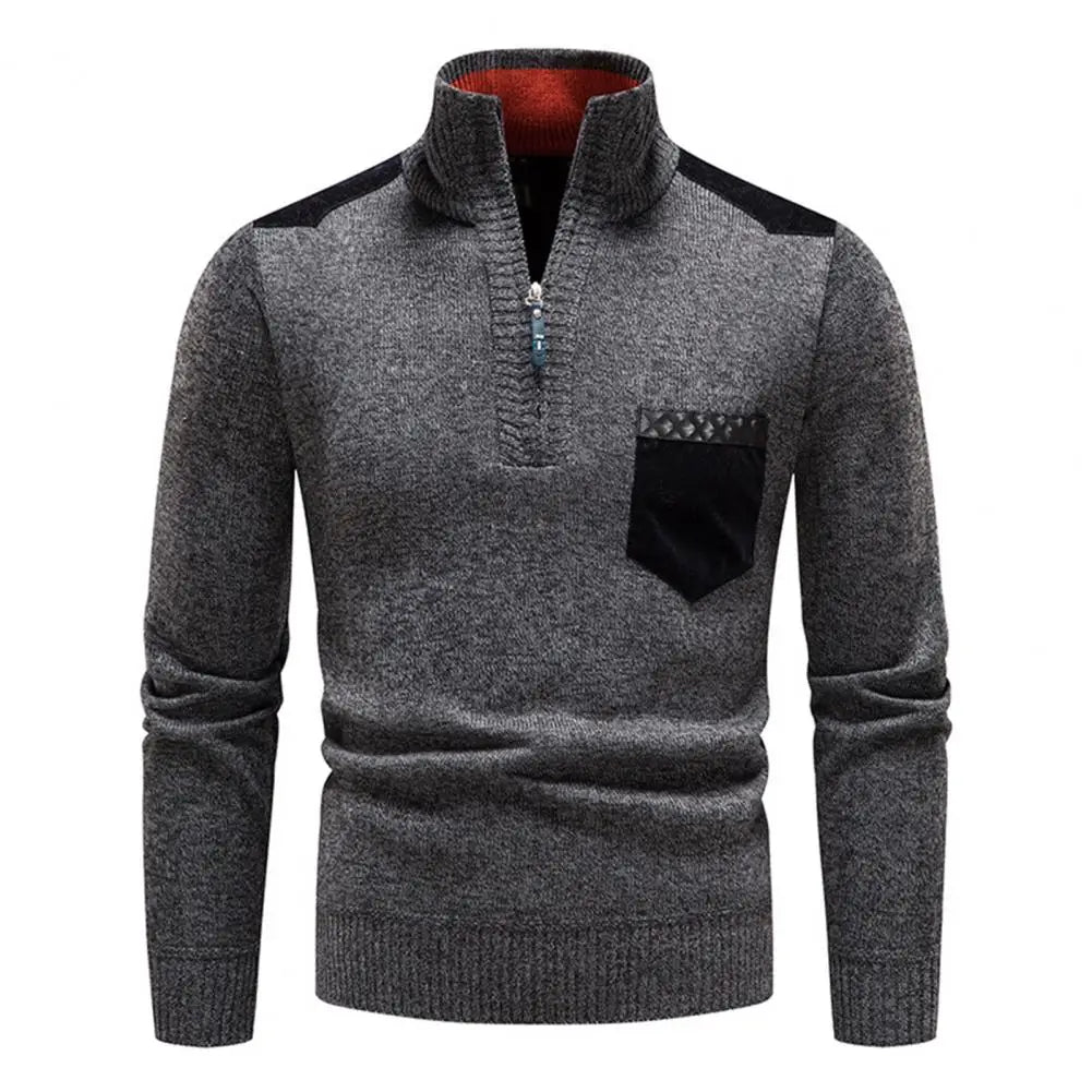 Tristan Herre Uldtrøje med Halv Lynlås – Elegant Pullover med Brystlomme & Komfortabel Pasform