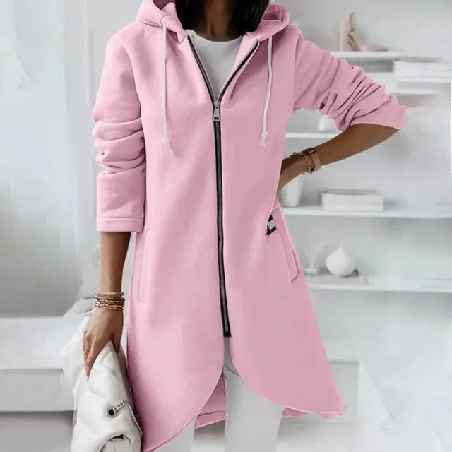Nuvina Veste Hoodie Longue Femme – Manteau Casual Zippé avec Capuche & Coupe Relax
