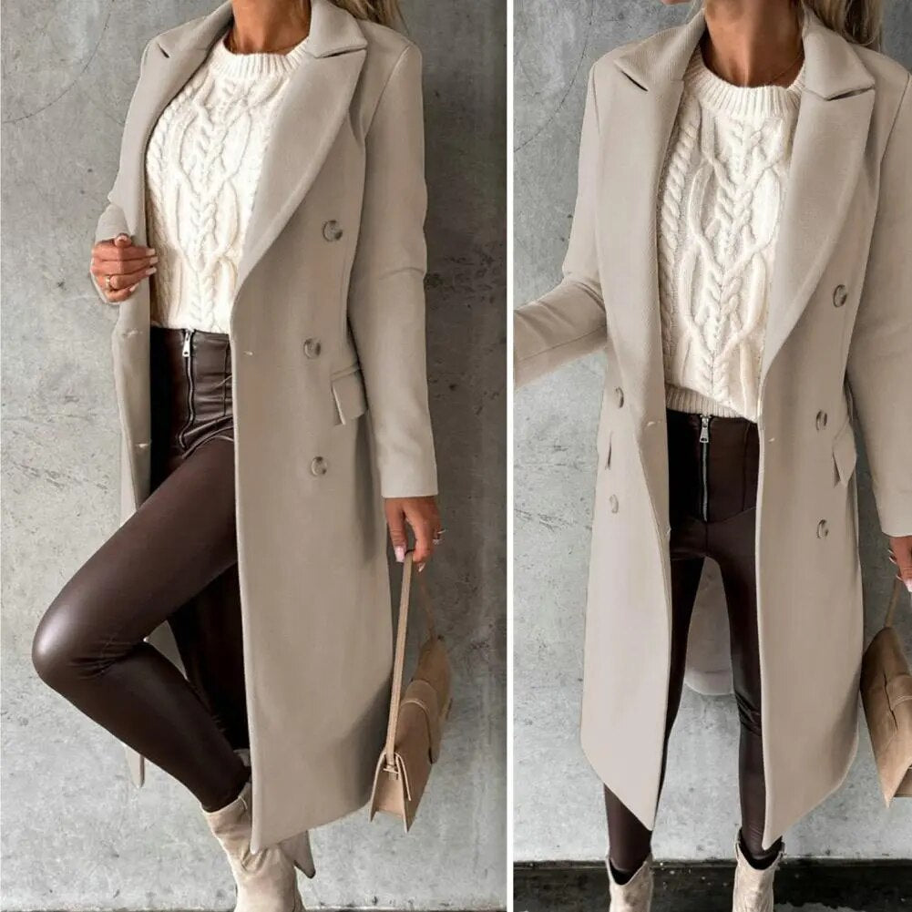 Charlotte Manteau Dame Uld Elegant – Lang Pasform, Klassiske Revers & Tidløs Stil