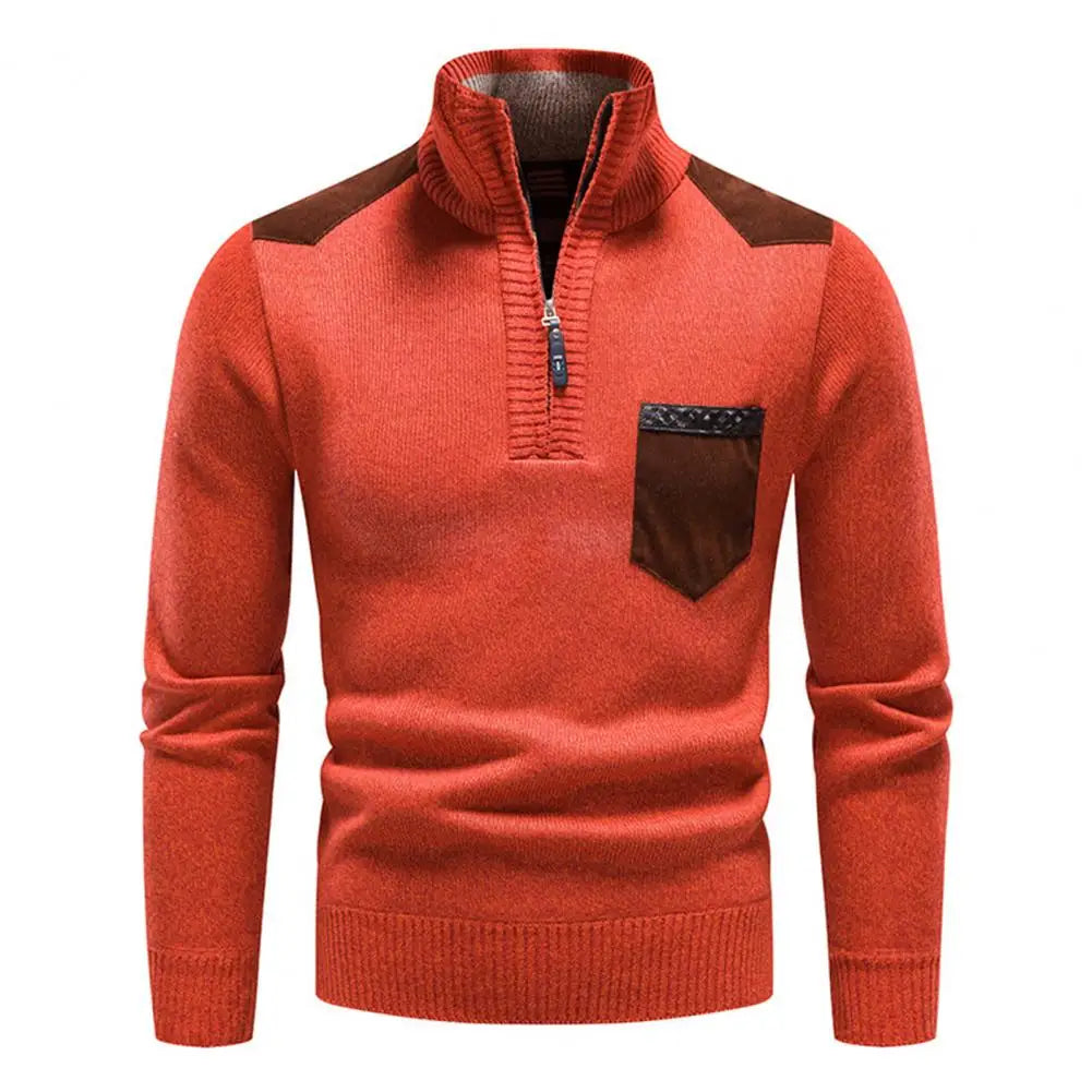 Tristan Herre Uldtrøje med Halv Lynlås – Elegant Pullover med Brystlomme & Komfortabel Pasform