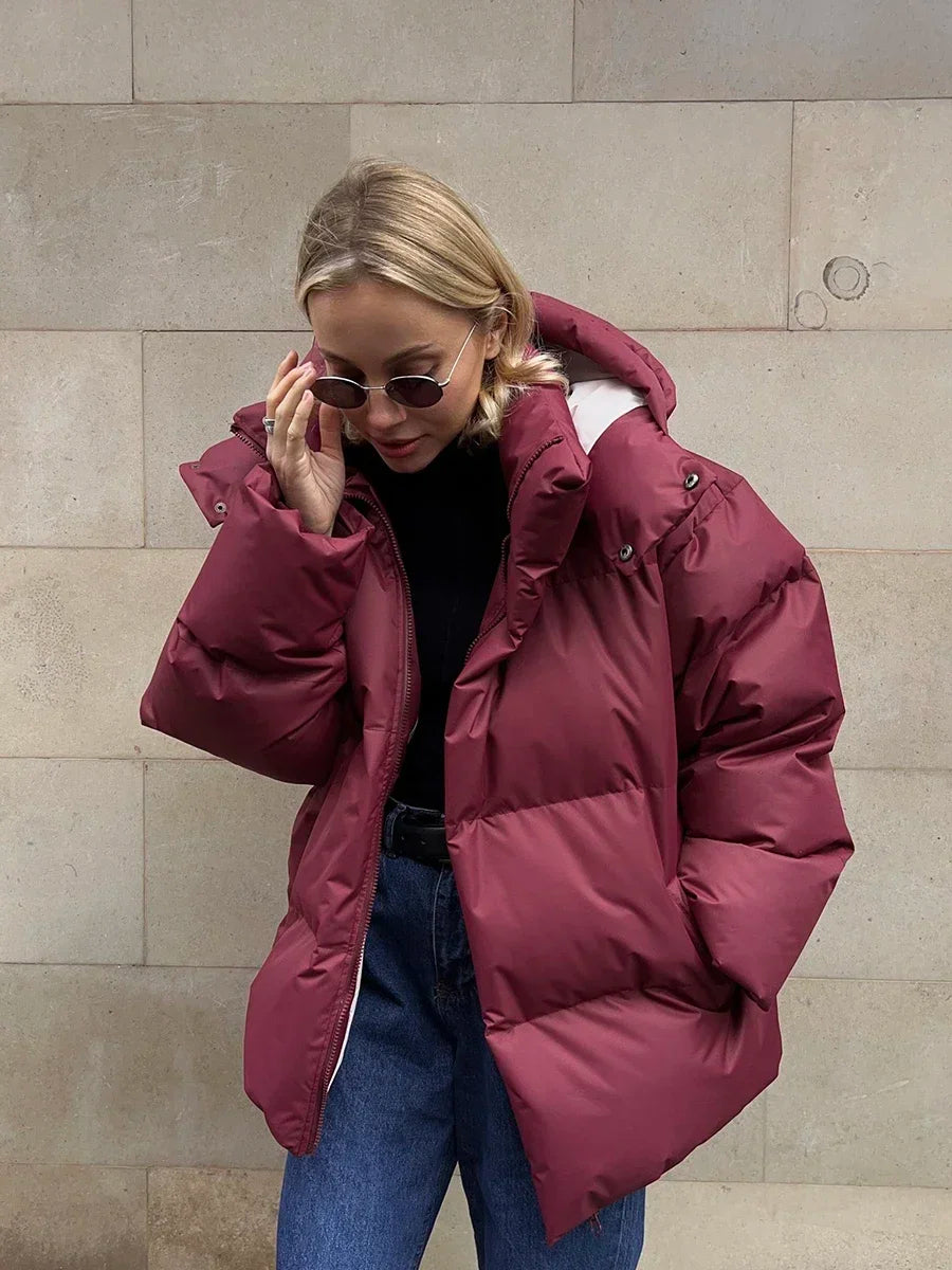 Rivière d’Or Damen Steppparka Uni – Eleganter Wintermantel mit warmer Kapuze