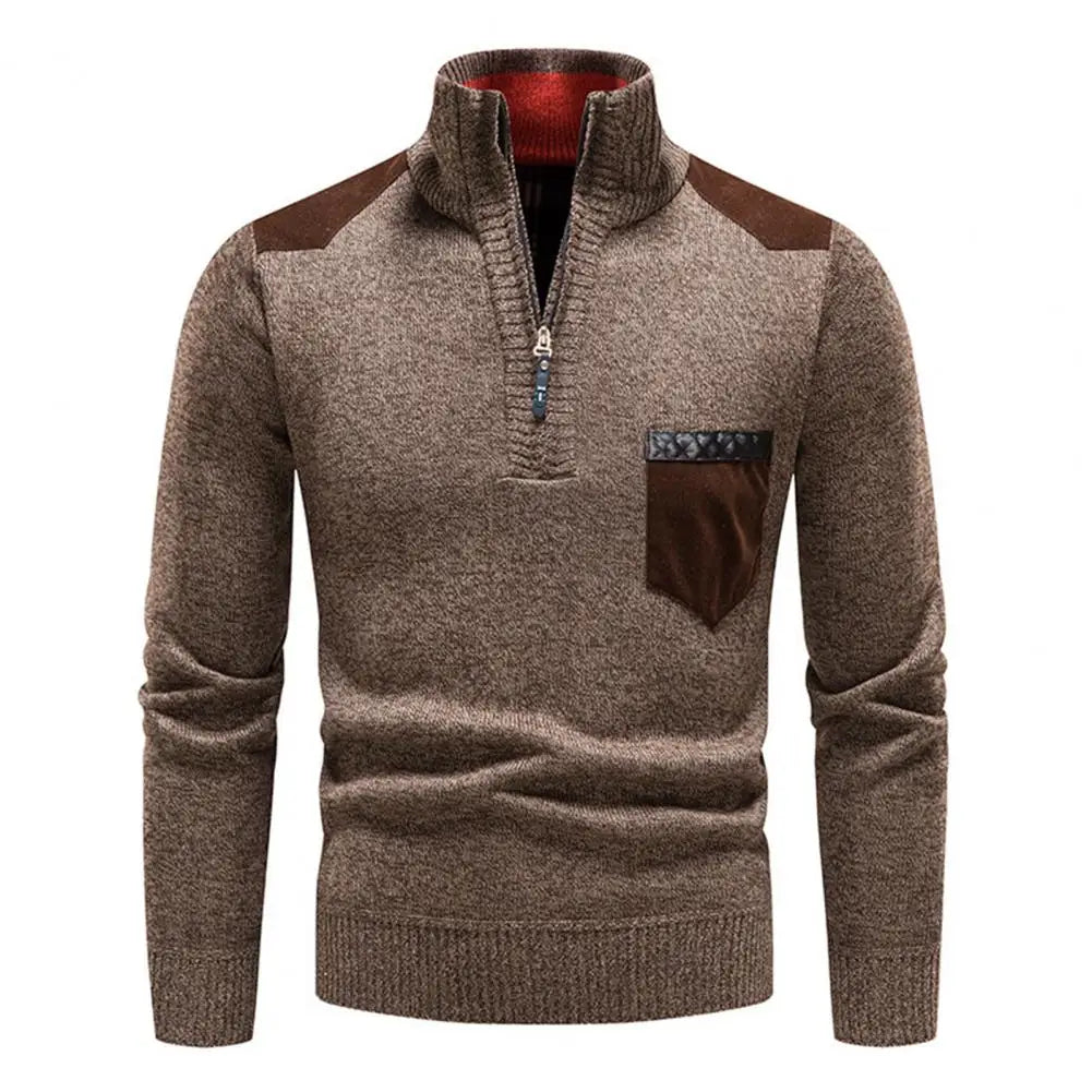 Tristan Herre Uldtrøje med Halv Lynlås – Elegant Pullover med Brystlomme & Komfortabel Pasform
