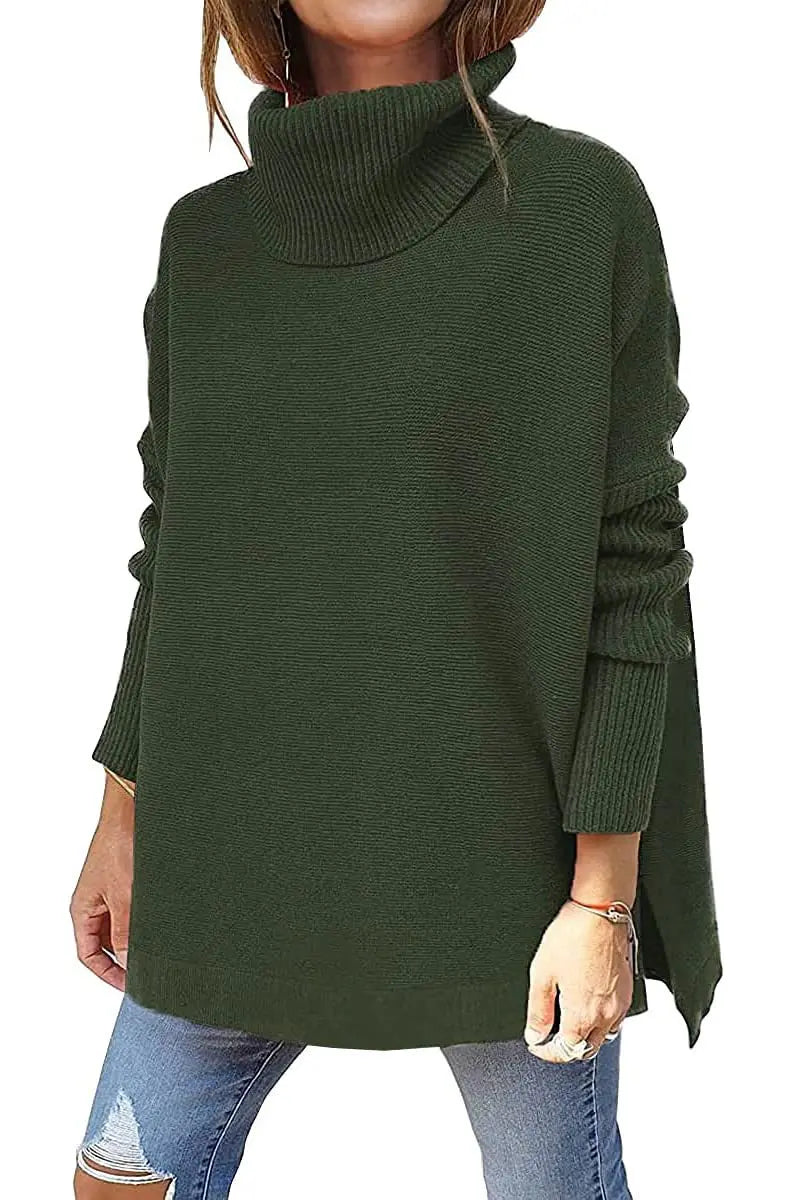 Ava Dámský Dlouhý Svetr s Rolákem Oversize – Teplý Žebrovaný Tunika Svetr v Elegantním Stylu
